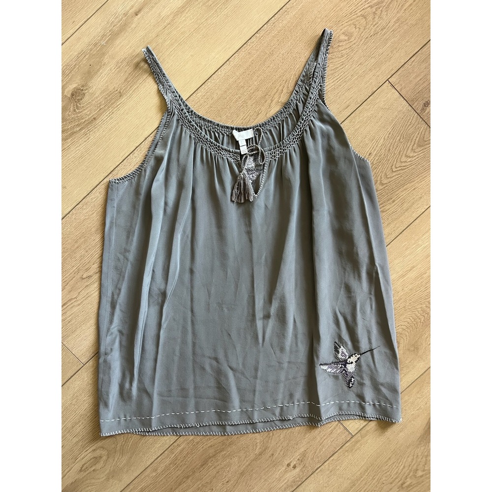 Joie Slate Blue Tank Top with Embroidered Hummingbird